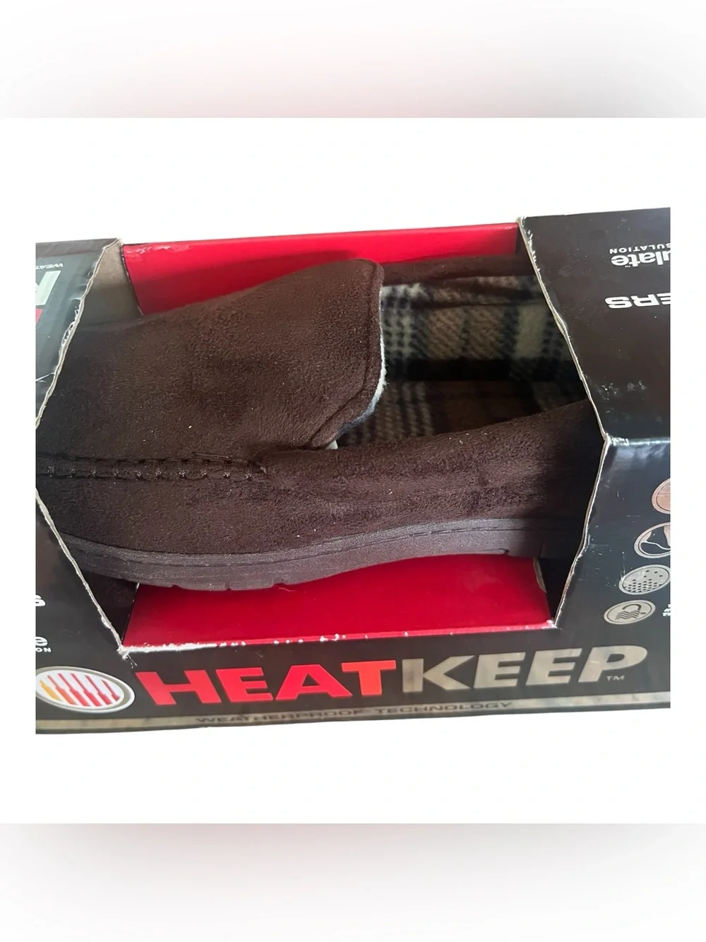 HeatKeep Men’s Slippers XL 11-12 Brown Thinsulate Memory Foam